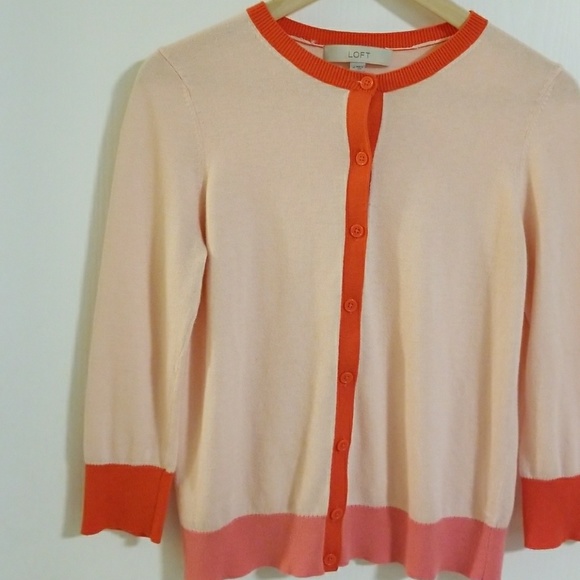 LOFT Sweaters - $5 sale! LOFT 💖 colorblock Peach, Orange, Pink Cardigan Medium